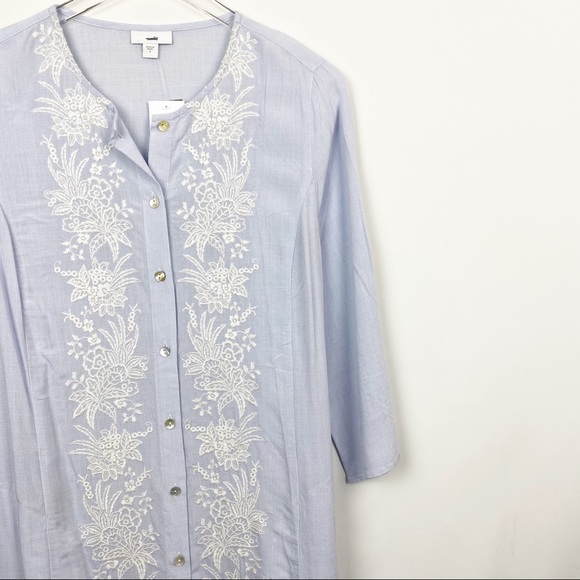J. Jill Blue Embroidered Long Tunic Dress Small - Picture 3 of 7